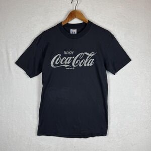 Vintage Coca-Cola Shirt Mens Large‎ Black Enjoy Soda Logo Graphic Tee USA 80s